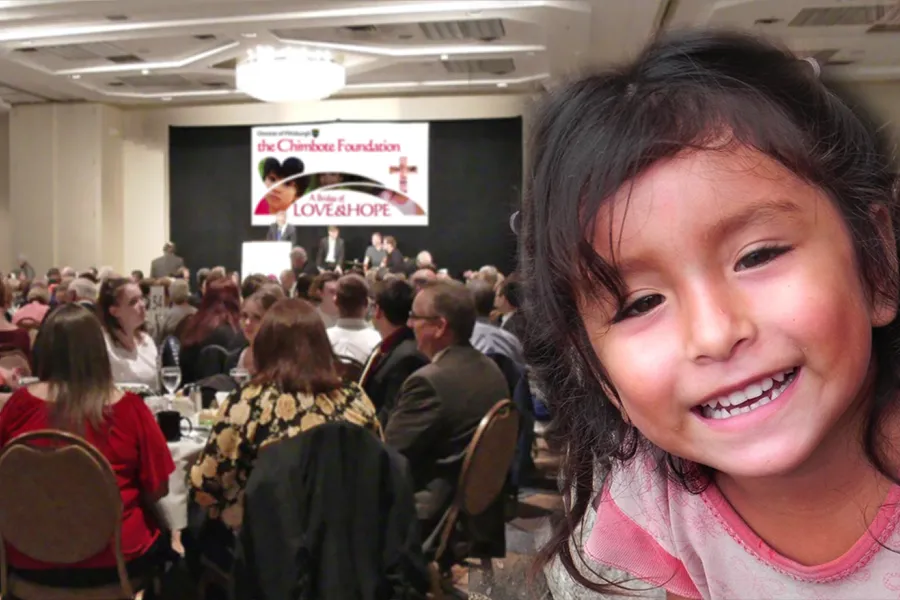 Chimbote child superimposed over a Annual Dinner setting